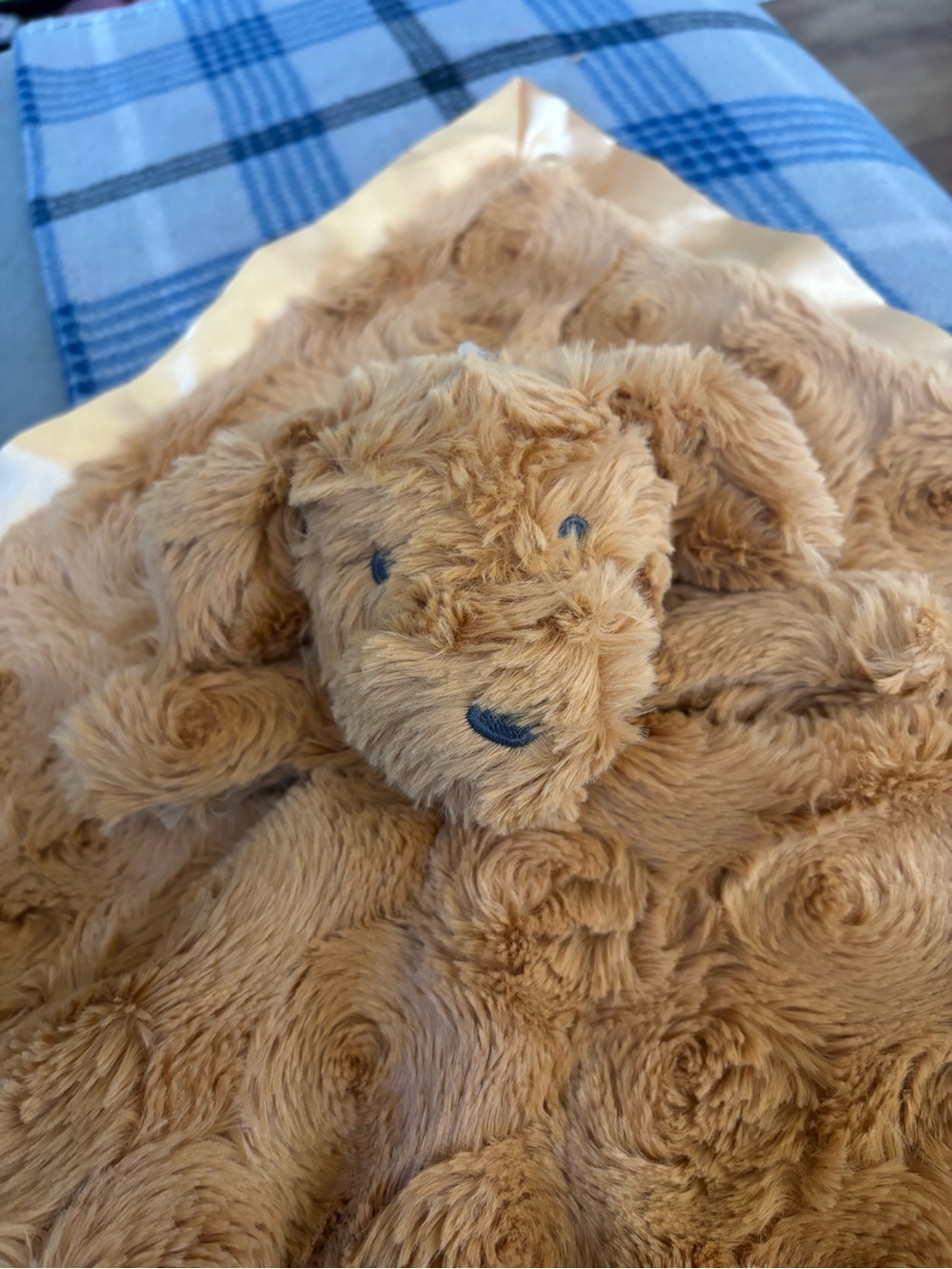 cloud island Tan Plush Puppy Lovey Blanket
